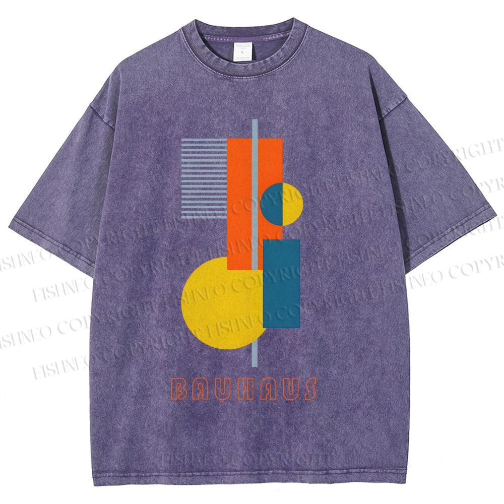 Unisex Bauhaus Colored Geometry Printed Washed Tee