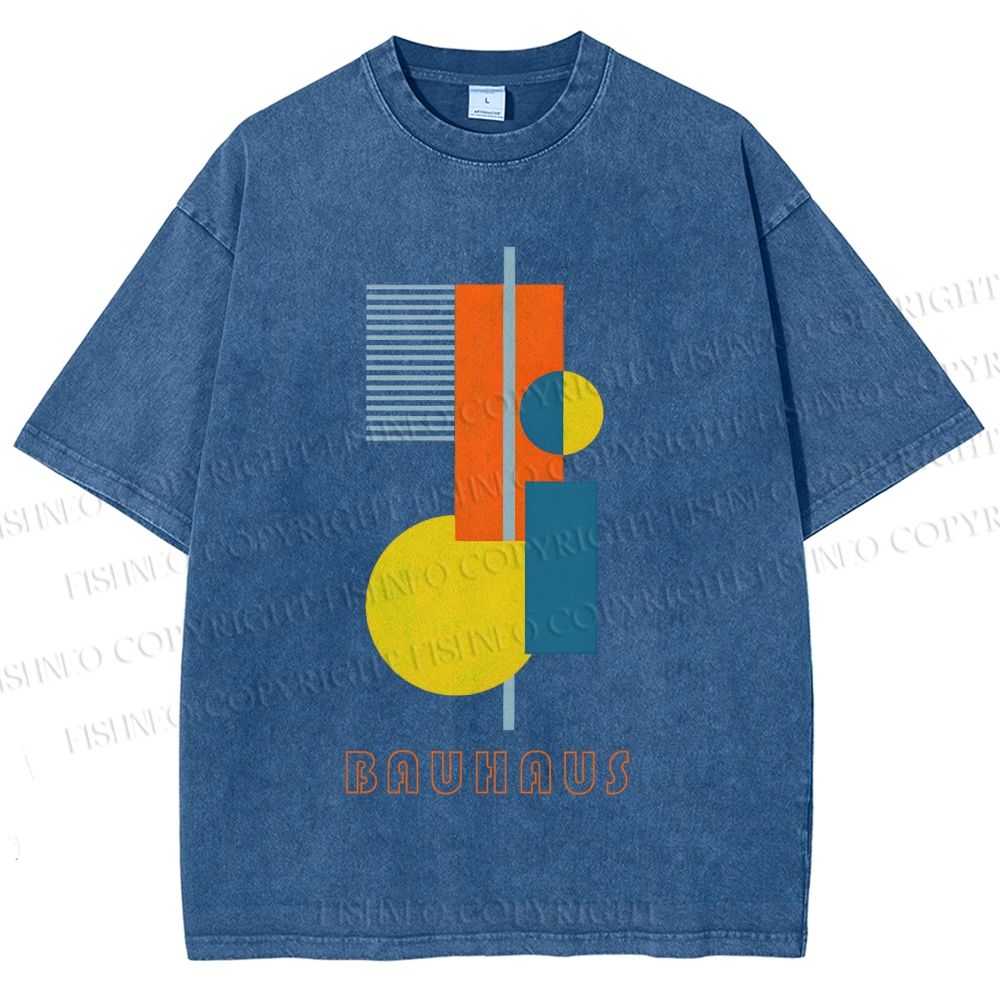 Unisex Bauhaus Colored Geometry Printed Washed Tee