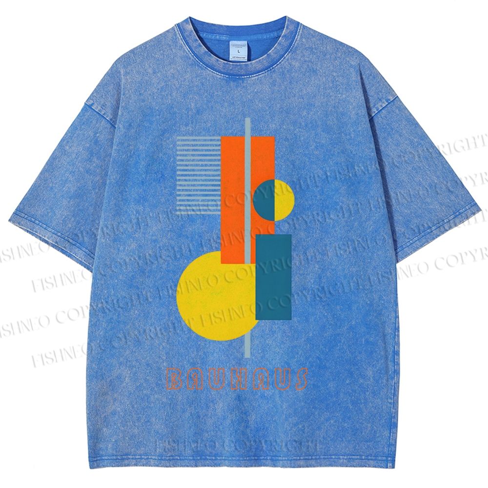 Unisex Bauhaus Colored Geometry Printed Washed Tee