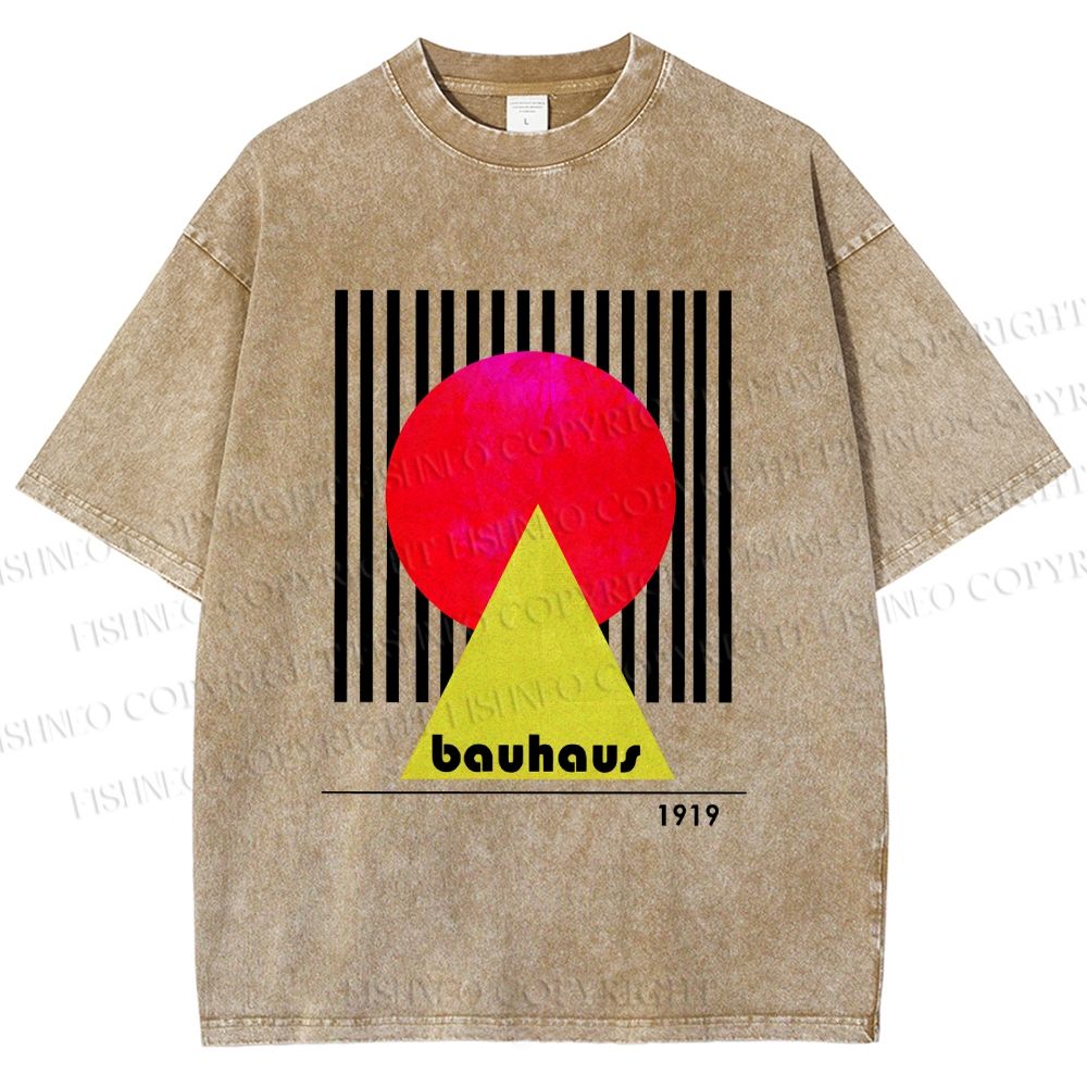 Unisex Bauhaus Colored Geometry Printed Washed Tee