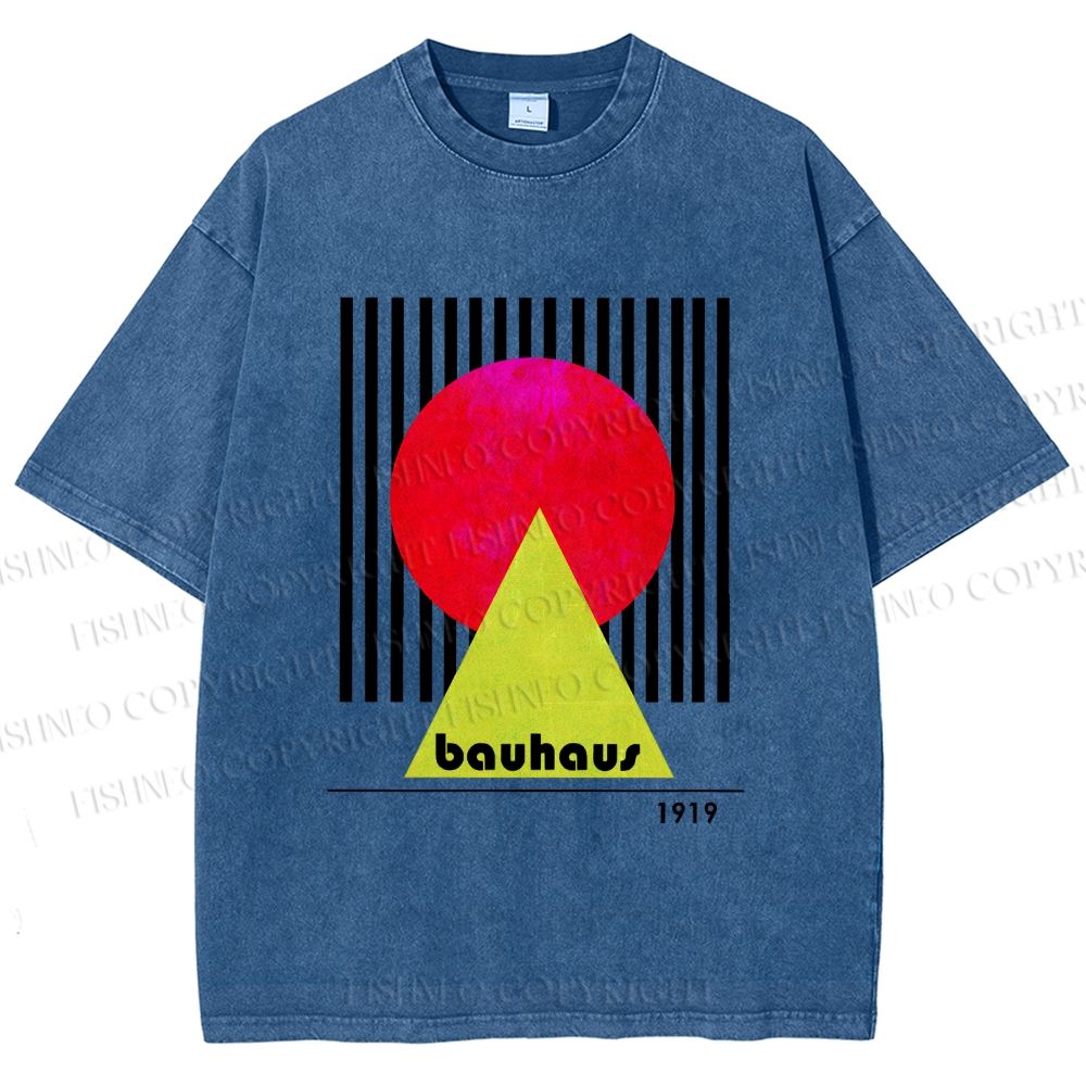 Unisex Bauhaus Colored Geometry Printed Washed Tee