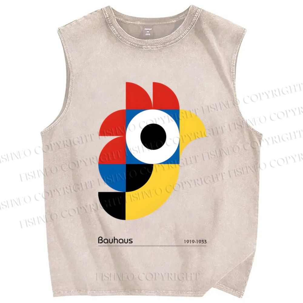 Unisex Bauhaus Colorful Geometric Bird Printed Washed Tank Top