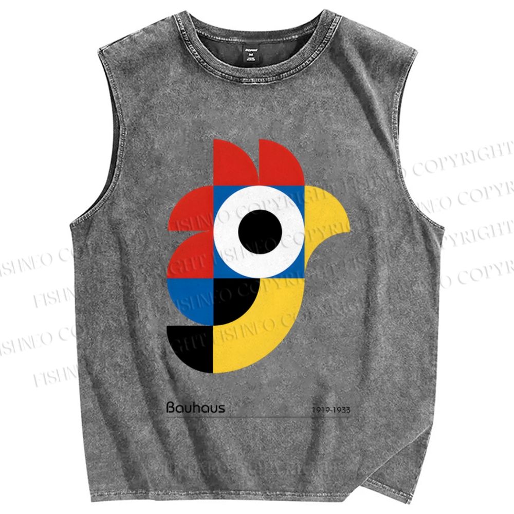 Unisex Bauhaus Colorful Geometric Bird Printed Washed Tank Top