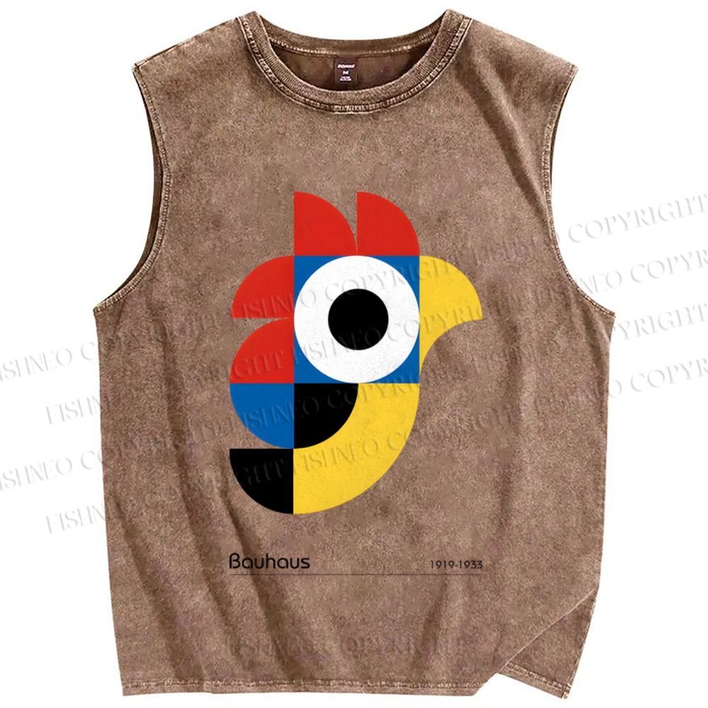 Unisex Bauhaus Colorful Geometric Bird Printed Washed Tank Top