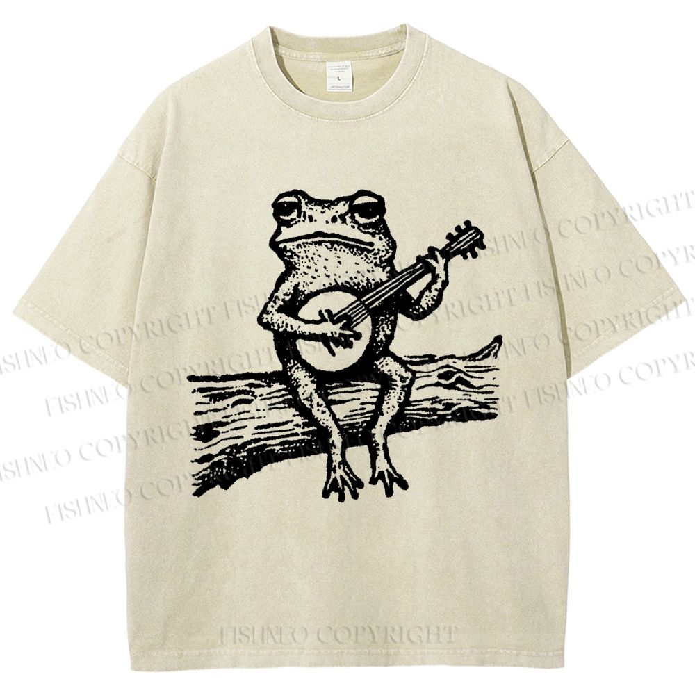 Unisex Banjo Frog Printed Washed Tee
