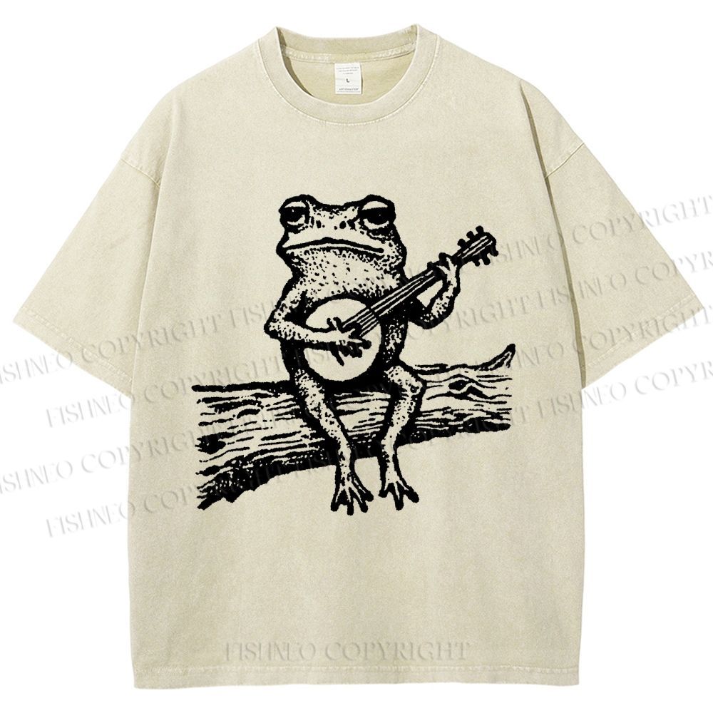 Unisex Banjo Frog Printed Washed Tee