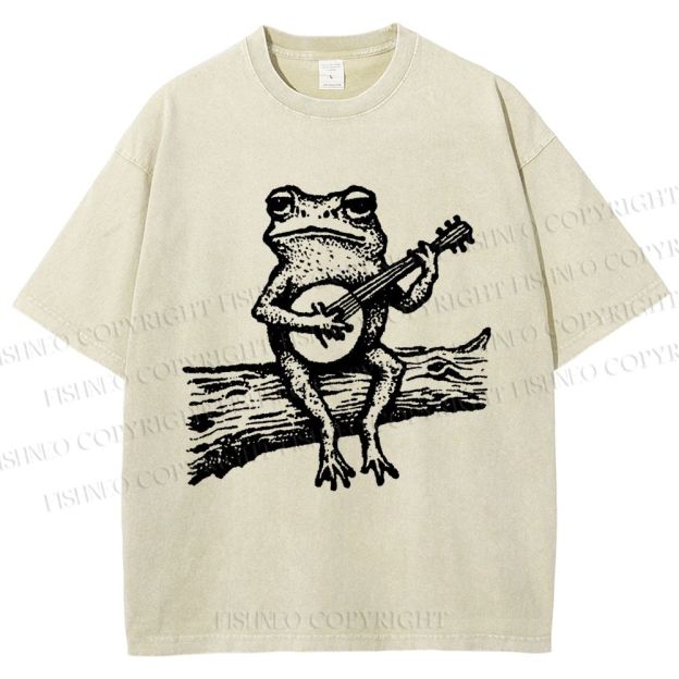 Unisex Banjo Frog Printed Washed Tee