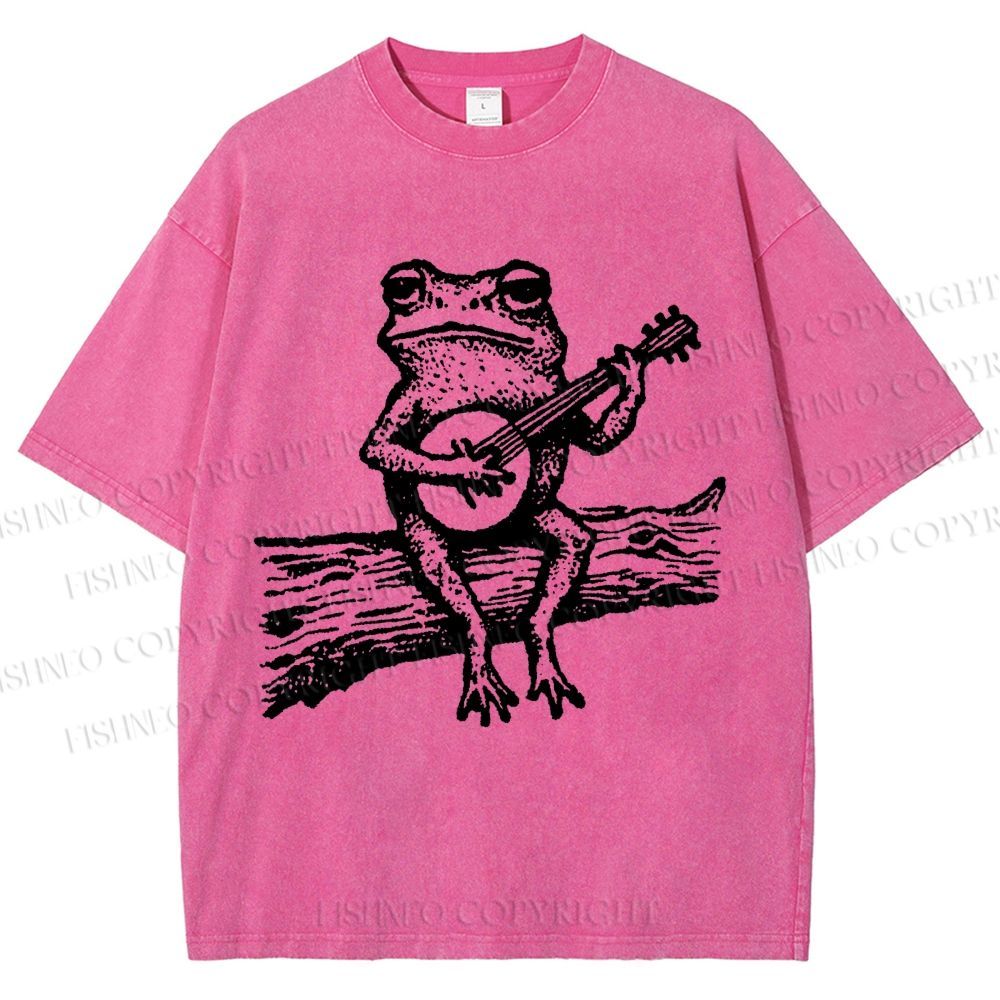 Unisex Banjo Frog Printed Washed Tee