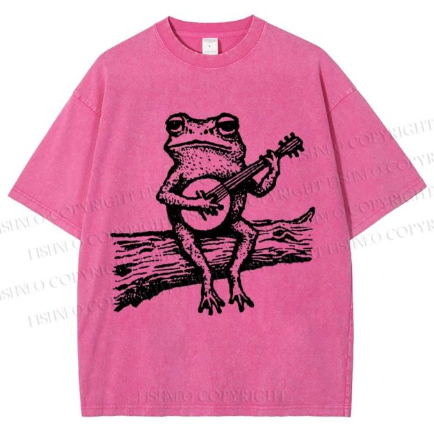 Unisex Banjo Frog Printed Washed Tee
