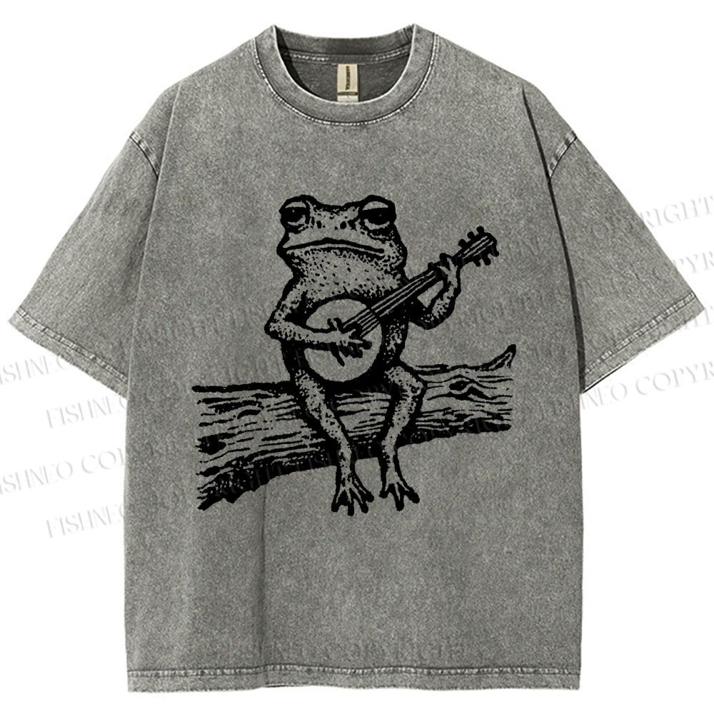 Unisex Banjo Frog Printed Washed Tee