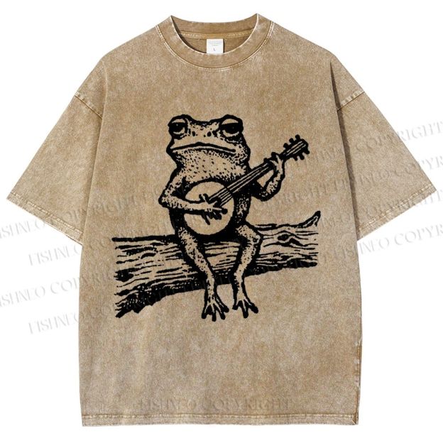 Unisex Banjo Frog Printed Washed Tee