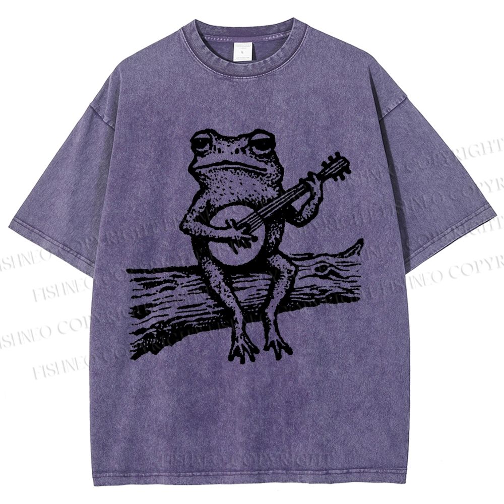 Unisex Banjo Frog Printed Washed Tee