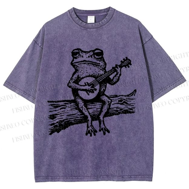 Unisex Banjo Frog Printed Washed Tee