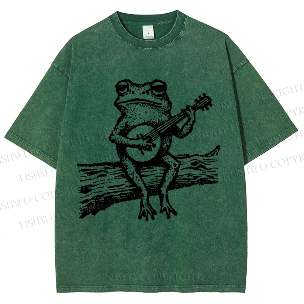 Unisex Banjo Frog Printed Washed Tee