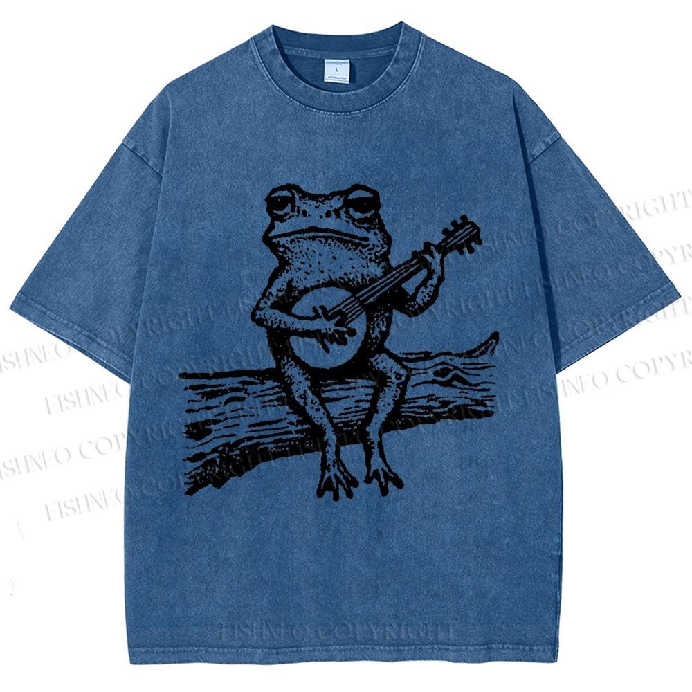 Unisex Banjo Frog Printed Washed Tee