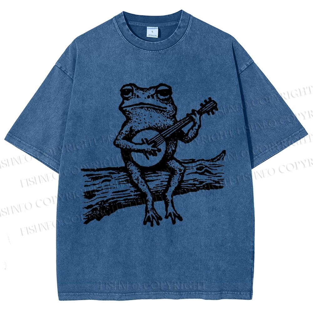 Unisex Banjo Frog Printed Washed Tee