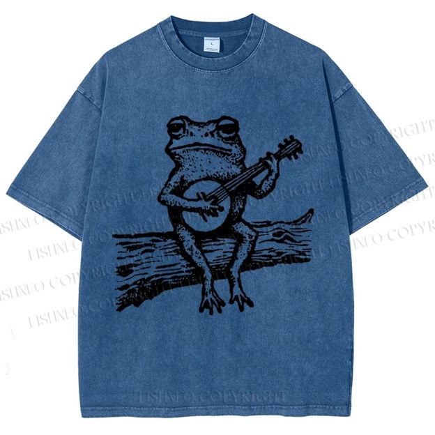 Unisex Banjo Frog Printed Washed Tee