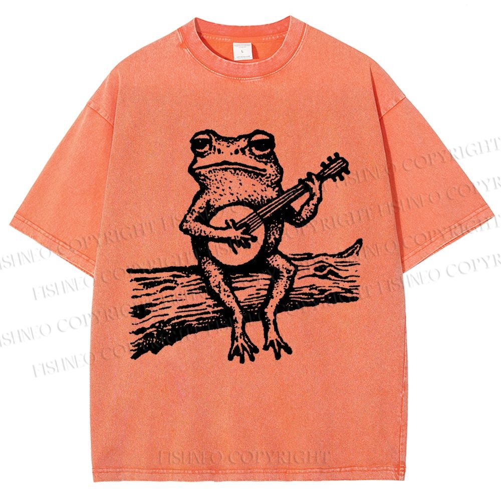 Unisex Banjo Frog Printed Washed Tee