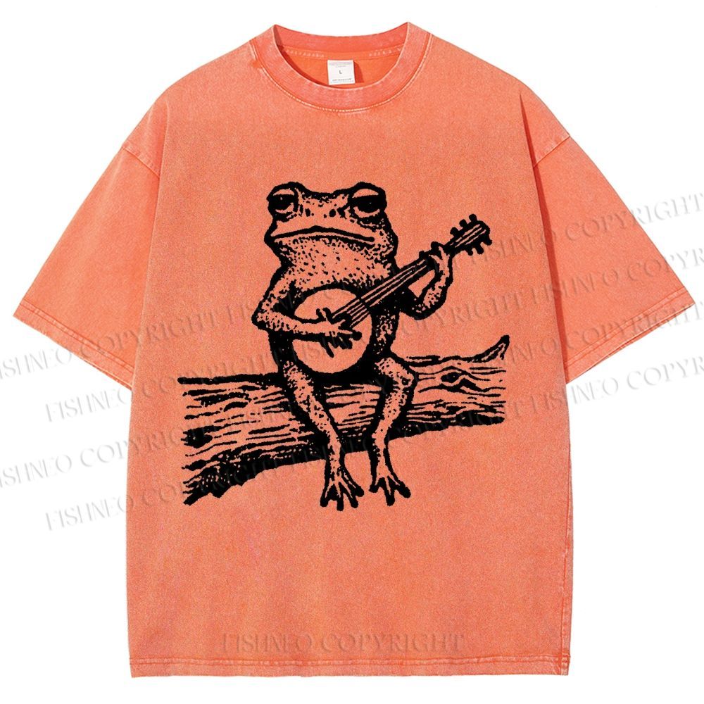 Unisex Banjo Frog Printed Washed Tee