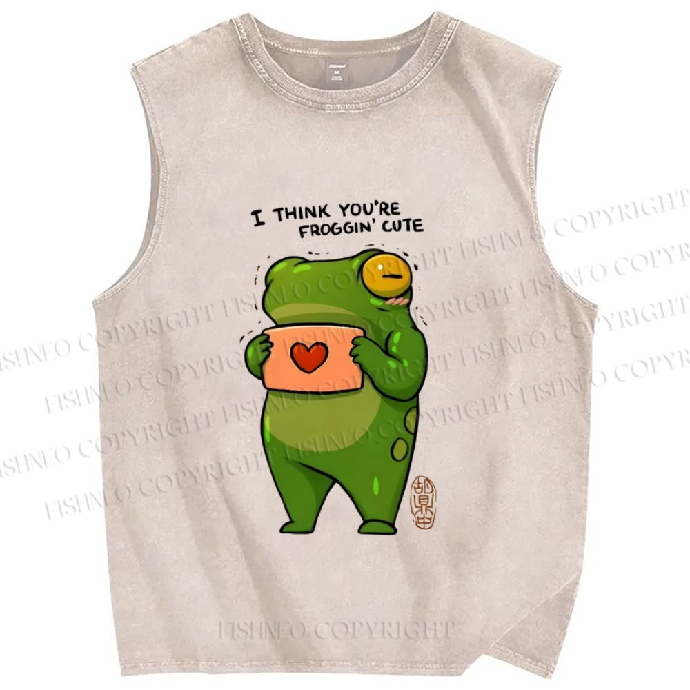 Unisex I Think You're Froggin' Cute Printed Washed Tank Top