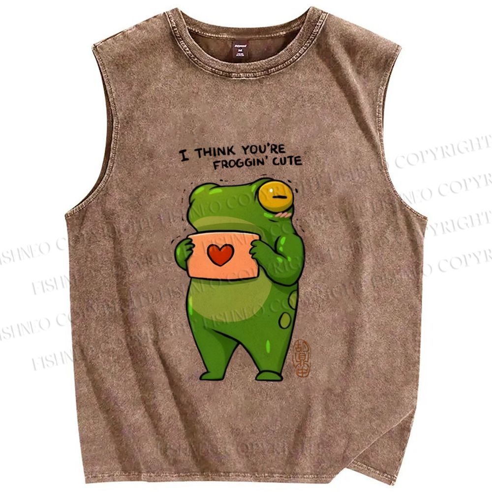 Unisex I Think You're Froggin' Cute Printed Washed Tank Top