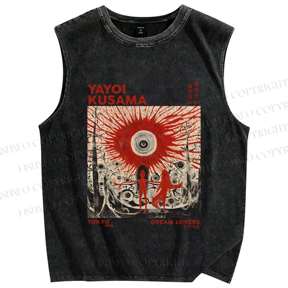 Unisex Yayoi Kusama Bloody Spooky Eye Printed Washed Tank Top