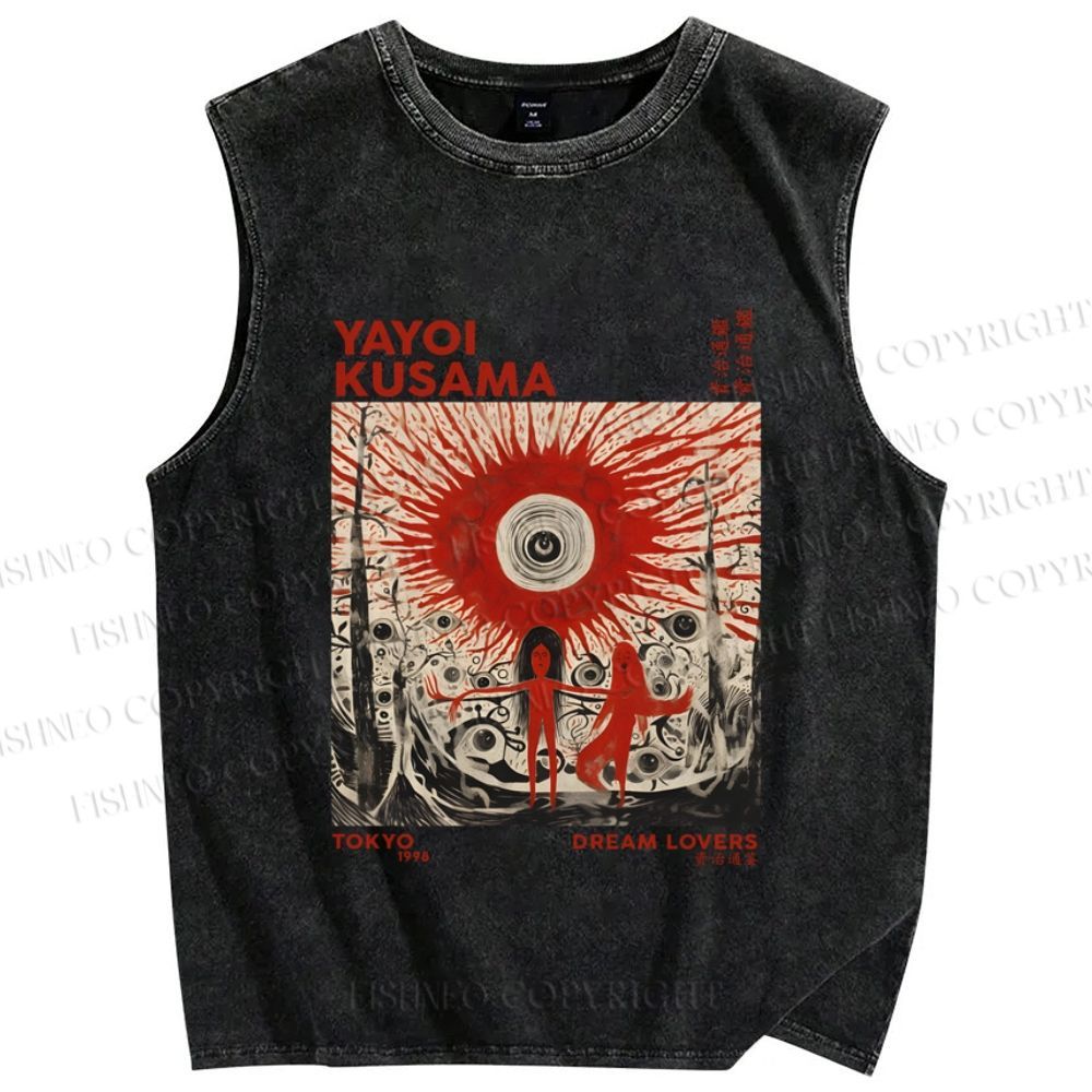 Unisex Yayoi Kusama Bloody Spooky Eye Printed Washed Tank Top