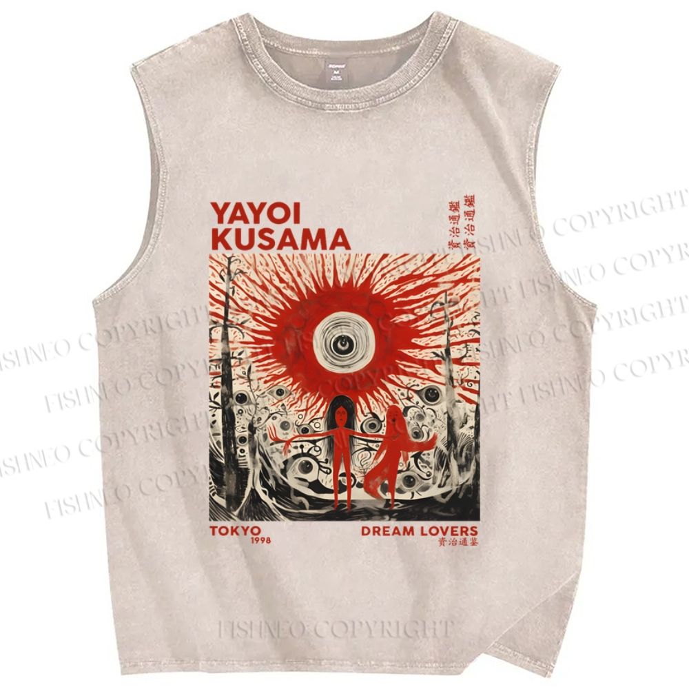 Unisex Yayoi Kusama Bloody Spooky Eye Printed Washed Tank Top