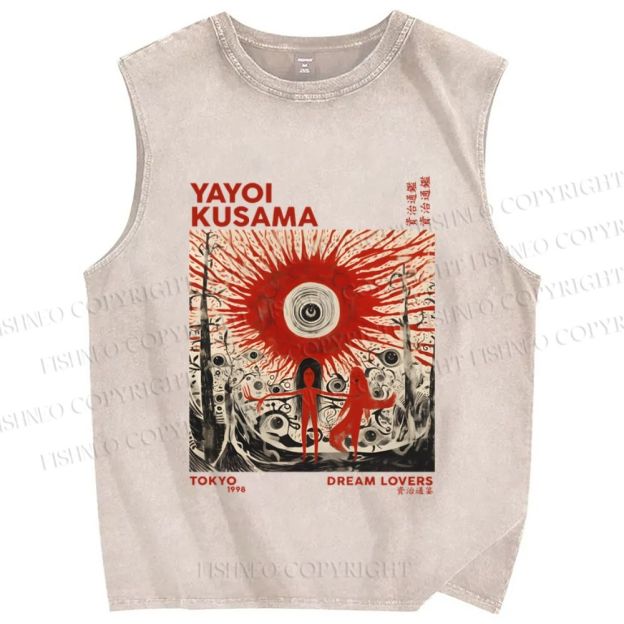 Unisex Yayoi Kusama Bloody Spooky Eye Printed Washed Tank Top