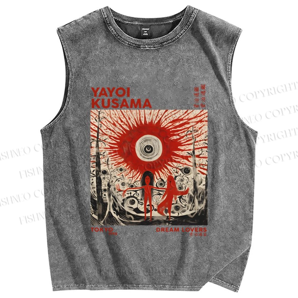 Unisex Yayoi Kusama Bloody Spooky Eye Printed Washed Tank Top
