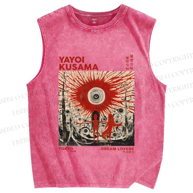 Unisex Yayoi Kusama Bloody Spooky Eye Printed Washed Tank Top