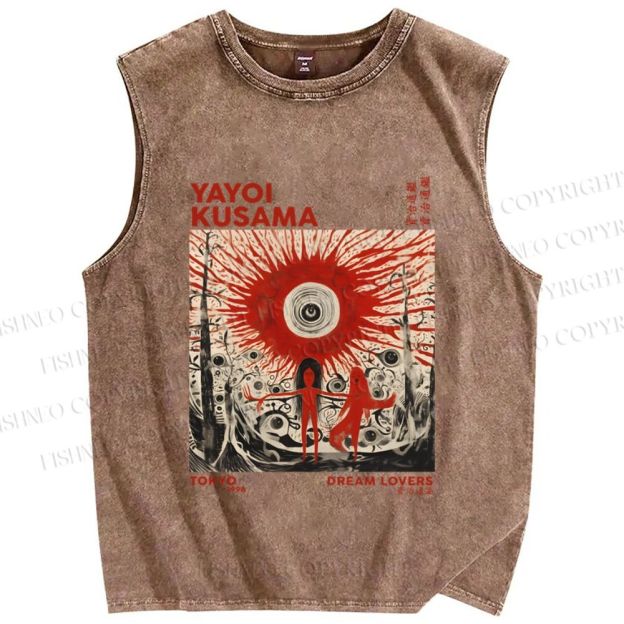 Unisex Yayoi Kusama Bloody Spooky Eye Printed Washed Tank Top