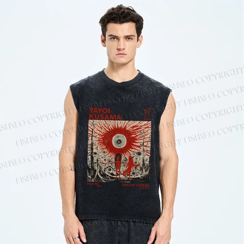 Unisex Yayoi Kusama Bloody Spooky Eye Printed Washed Tank Top