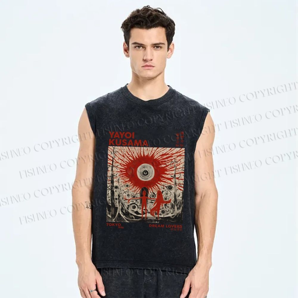 Unisex Yayoi Kusama Bloody Spooky Eye Printed Washed Tank Top