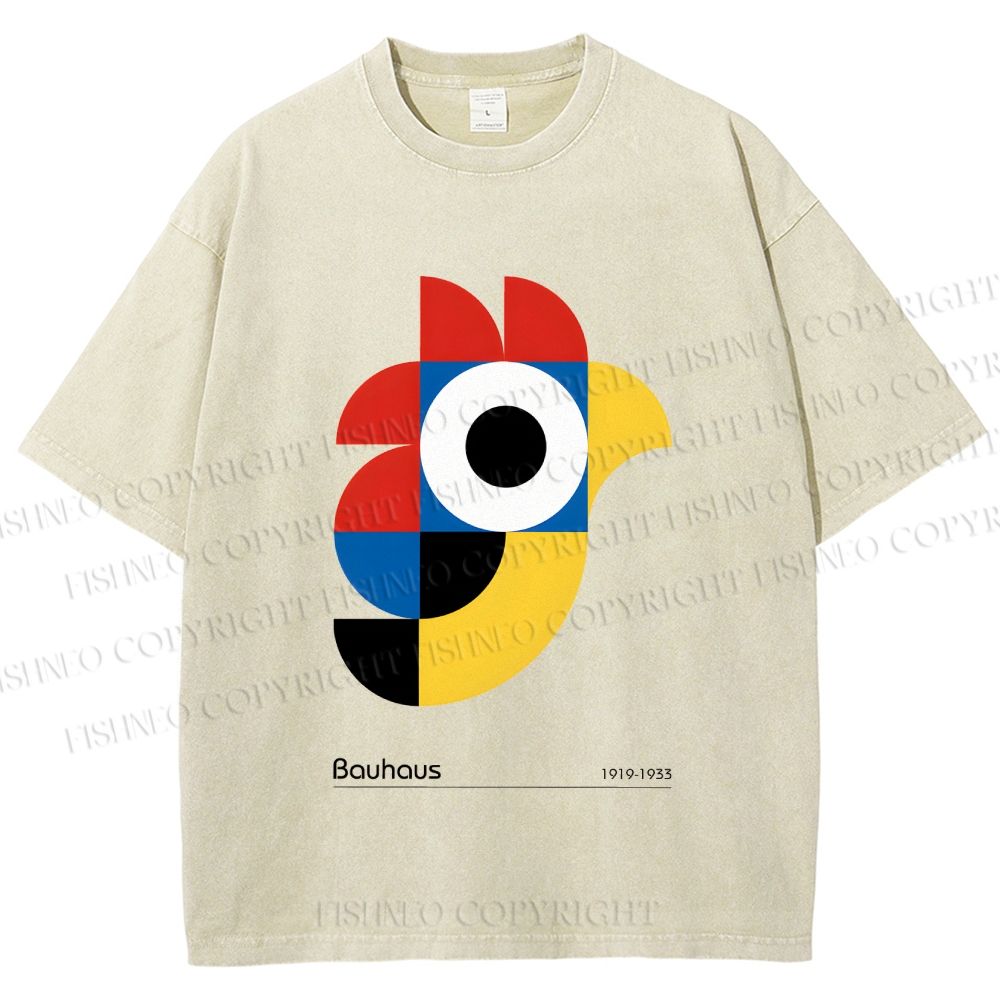 Unisex Bauhaus Colorful Geometric Bird Printed Washed Tee