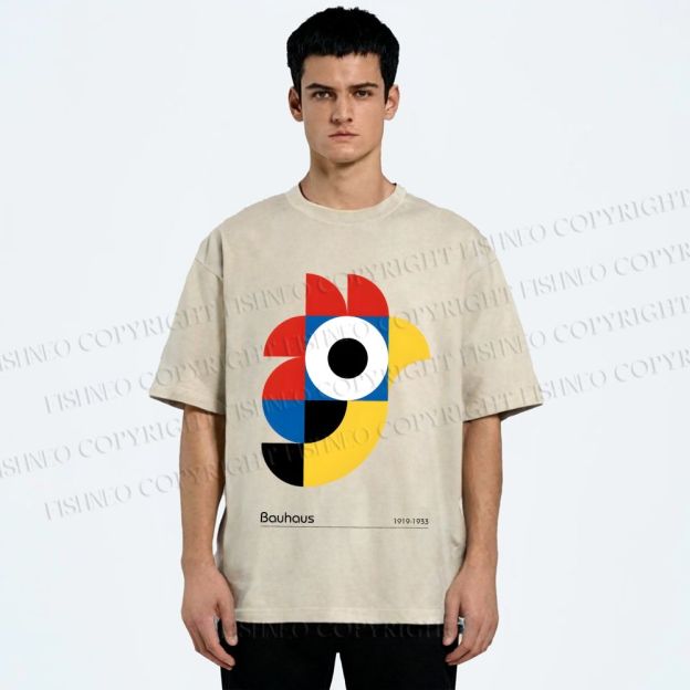 Unisex Bauhaus Colorful Geometric Bird Printed Washed Tee