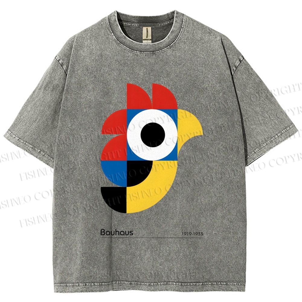 Unisex Bauhaus Colorful Geometric Bird Printed Washed Tee