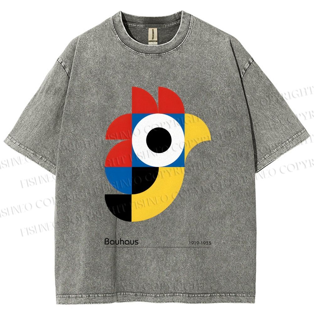 Unisex Bauhaus Colorful Geometric Bird Printed Washed Tee