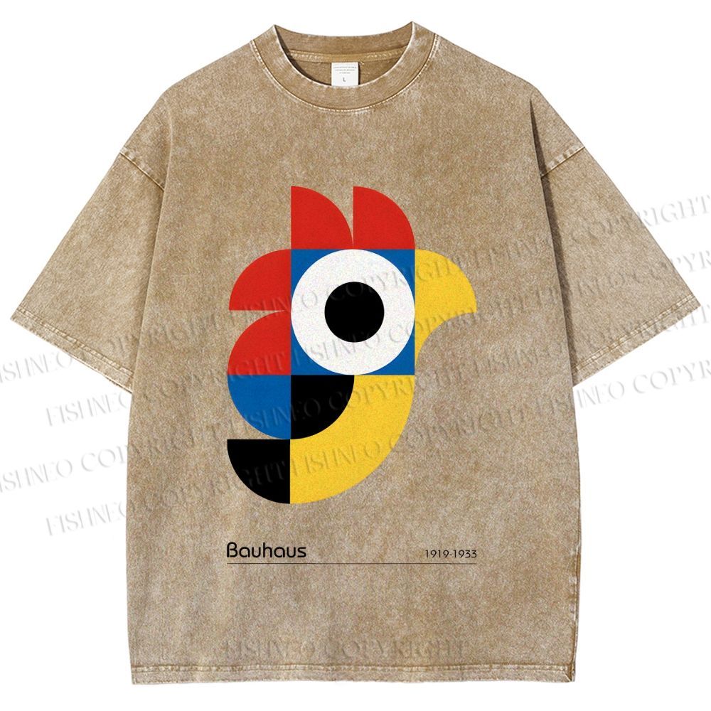 Unisex Bauhaus Colorful Geometric Bird Printed Washed Tee