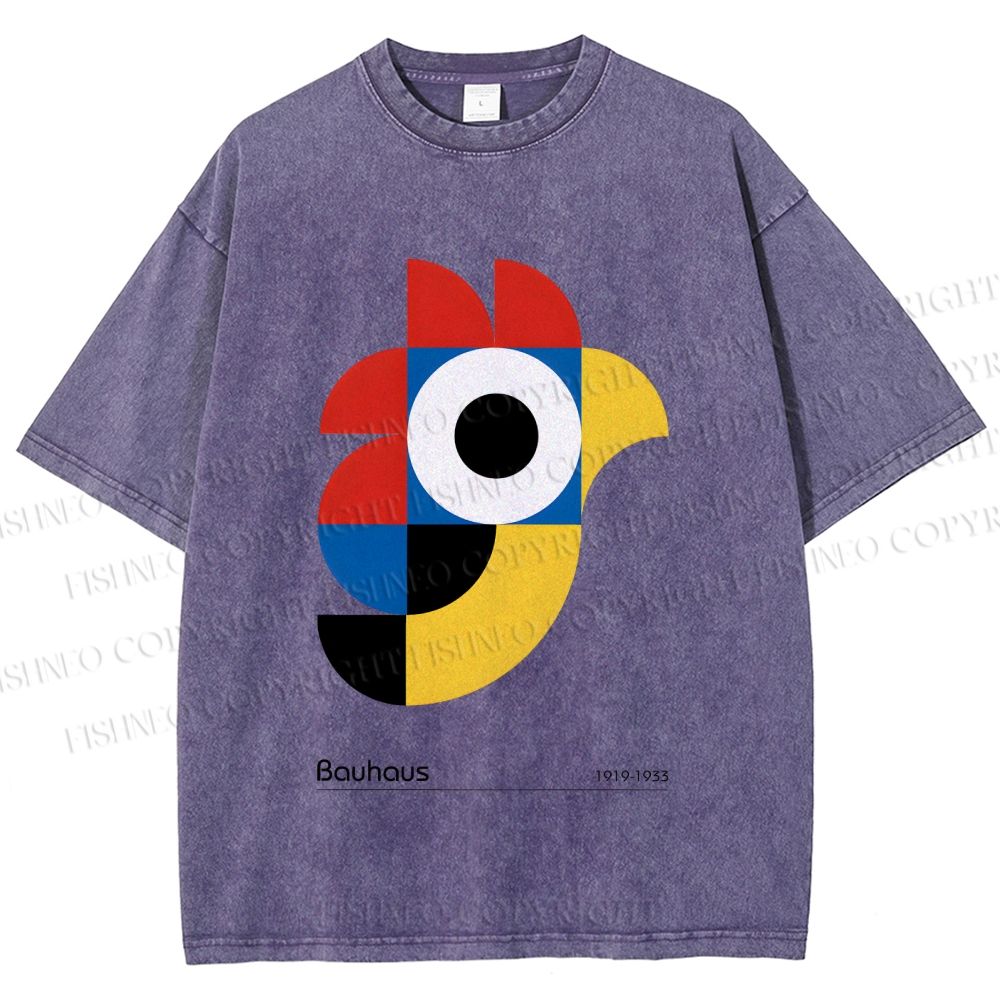Unisex Bauhaus Colorful Geometric Bird Printed Washed Tee