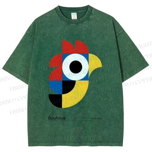 Unisex Bauhaus Colorful Geometric Bird Printed Washed Tee
