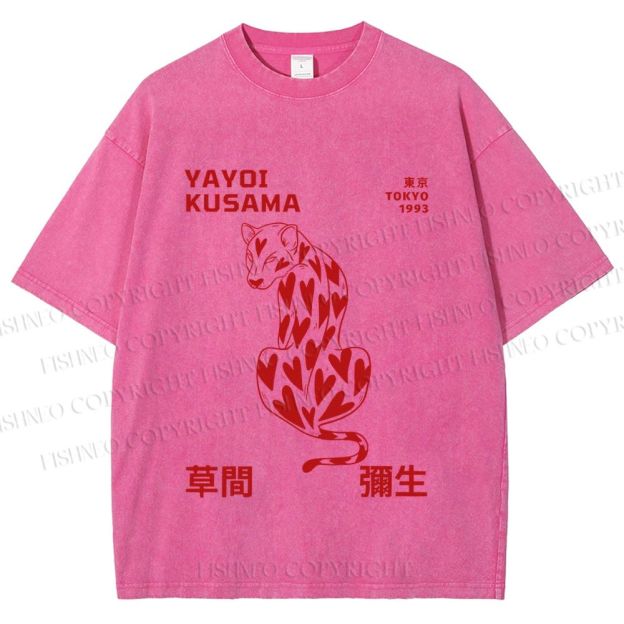 Unisex Yayoi Kusama Panther With Heart Printed Washed Tee