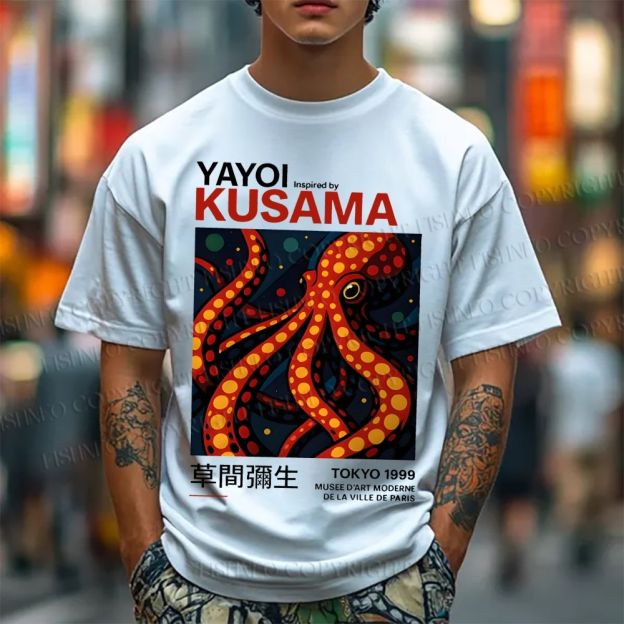 Unisex Classic Cotton Yayoi Kusama Octopus Printed T-shirt