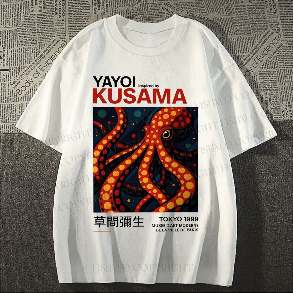 Unisex Classic Cotton Yayoi Kusama Octopus Printed T-shirt