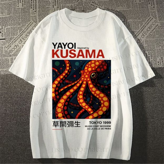 Unisex Classic Cotton Yayoi Kusama Octopus Printed T-shirt