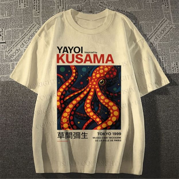 Unisex Classic Cotton Yayoi Kusama Octopus Printed T-shirt