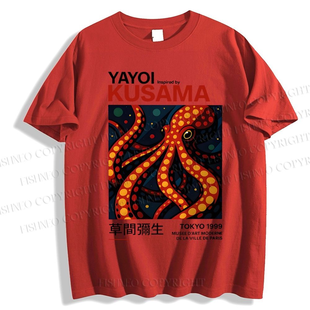 Unisex Classic Cotton Yayoi Kusama Octopus Printed T-shirt