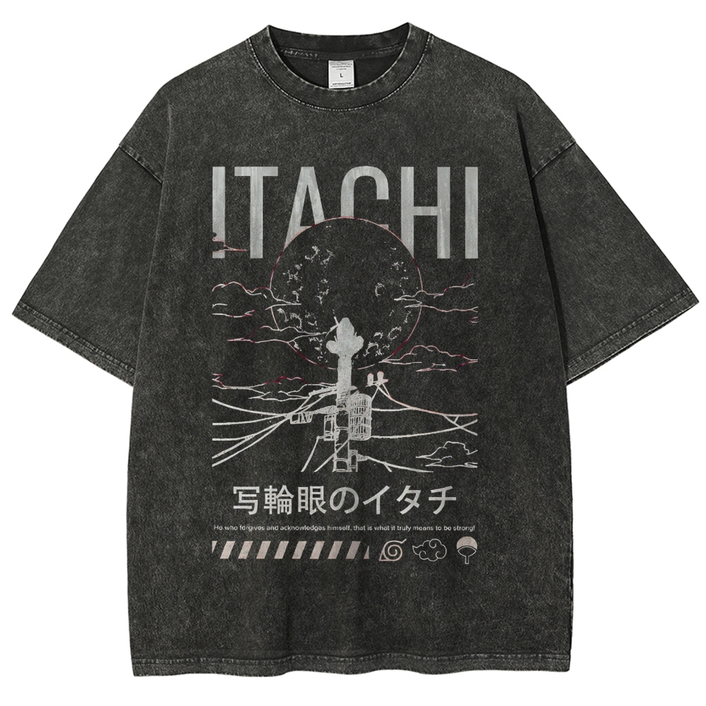 Itachi Uchiha Sharingan Japanese Anime Naruto Vintage Washed T-shirt