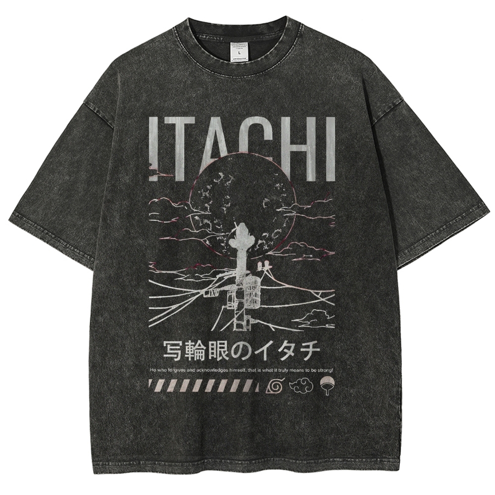 Itachi Uchiha Sharingan Japanese Anime Naruto Vintage Washed T-shirt