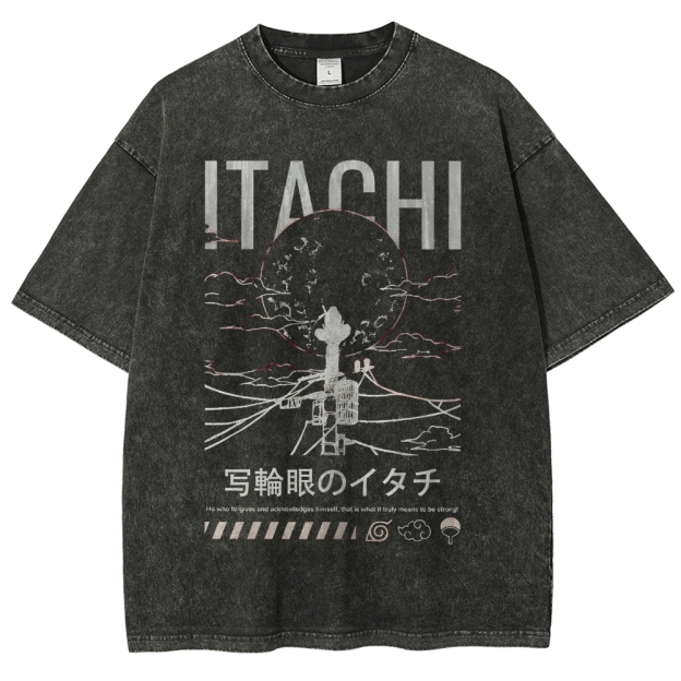 Itachi Uchiha Sharingan Japanese Anime Naruto Vintage Washed T-shirt